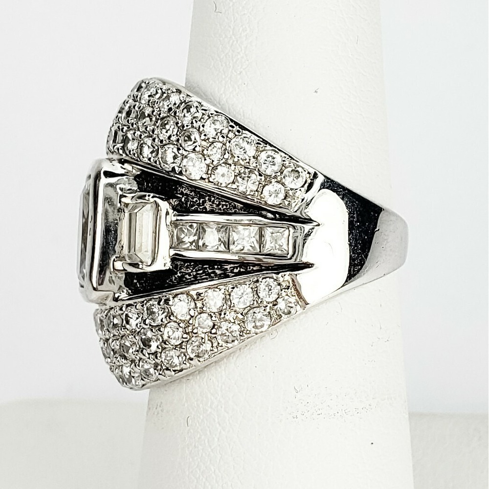Ross‎ Simons Large Clear Cubic Zirconia CZ Cocktail Ring Black Enamel Size 7 - Picture 3 of 10